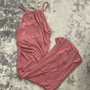 VICI Dark Pink Satin MIDI Ruched Dress